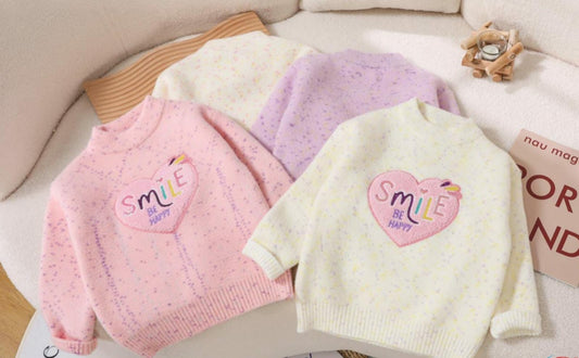 Smile Be Happy Heart Sweater – Premium Girls' Cozy Winter Wear